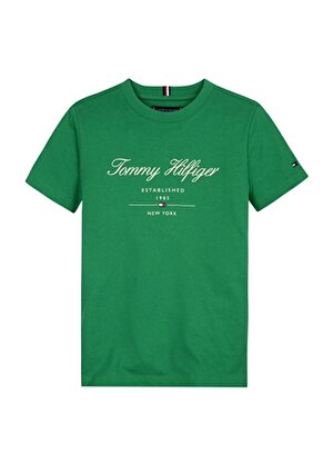Tommy Hilfiger Baskılı Yeşil Erkek T-Shirt TOMMY SCRIPT TEE S/S