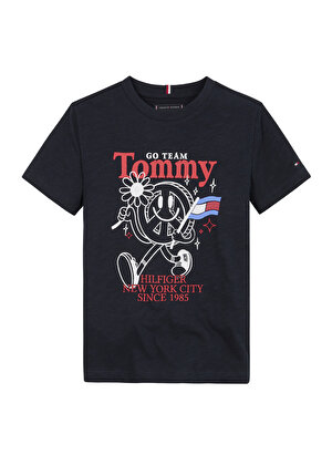 Tommy Hilfiger Baskılı Lacivert Erkek T-Shirt FUN TEE S/S