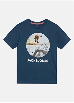 Jack & Jones Baskılı Mavi Erkek T-Shirt JJNAVIN TEE SS CREW NECK JNR