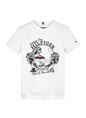 Tommy Hilfiger Baskılı Beyaz Erkek T-Shirt GREETINGS FROM TEE S/S