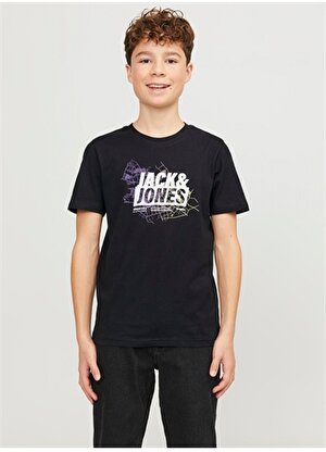 Jack & Jones Baskılı Siyah Erkek T-Shirt JCOMAP LOGO TEE SS CREW NECK JNR