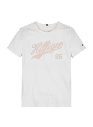 Tommy Hilfiger Beyaz Kız Çocuk Bisiklet Yaka Baskılı T-Shirt HILFIGER SCRIPT TEE S/S 