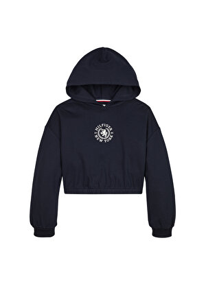 Tommy Hilfiger Düz Kız Çocuk Lacivert Sweatshırt CREST LOGO HOODIE