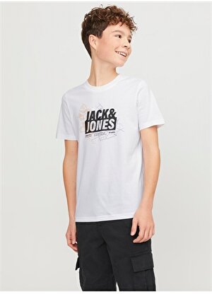 Jack & Jones Baskılı Beyaz Erkek T-Shirt JCOMAP LOGO TEE SS CREW NECK JNR