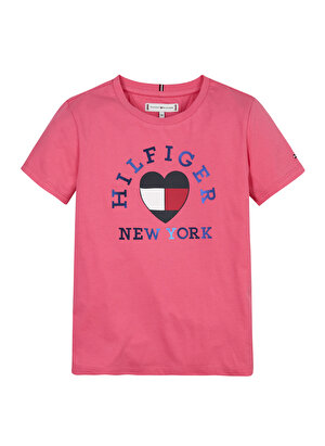 Tommy Hilfiger Baskılı Pembe Kız Çocuk T-Shirt VINYL TEE S/S