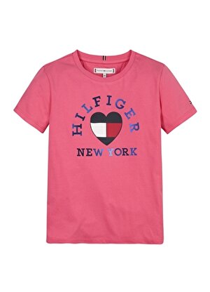 Tommy Hilfiger Baskılı Pembe Kız Çocuk T-Shirt VINYL TEE S/S