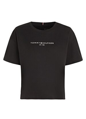 Tommy Hilfiger Bisiklet Yaka Baskılı Siyah Kadın T-Shirt ESS MINI CORP RELAXED TEE