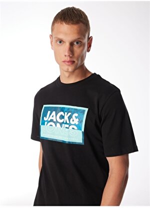 Jack & Jones Yuvarlak Yaka Siyah Erkek T-Shirt JCOLOGAN SUMMER PRINT TEE CREW NECK