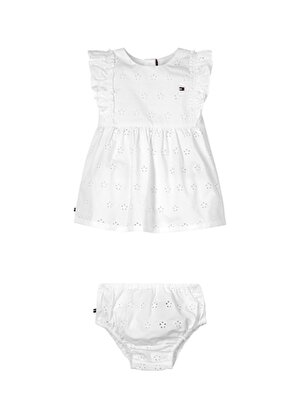 Tommy Hilfiger Nakışlı Beyaz Unisex Kısa Elbise BABY BRODERIE DRESS S/S