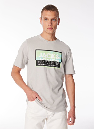 Jack & Jones Yuvarlak Yaka Gri Erkek T-Shirt JCOLOGAN SUMMER PRINT TEE CREW NECK