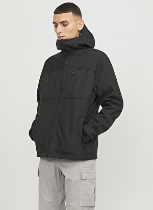 Jack & Jones Siyah Erkek Mont JCOPRIME EMBROIDERY SOFTSHELL