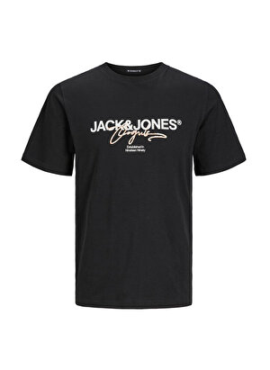 Jack & Jones Bisiklet Yaka Siyah Erkek T-Shirt JORARUBA BRANDING TEE SS CREW NECK