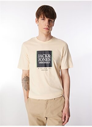 Jack & Jones Bisiklet Yaka Krem Erkek T-Shirt JORLAFAYETTE BOX TEE SS CREW NECK