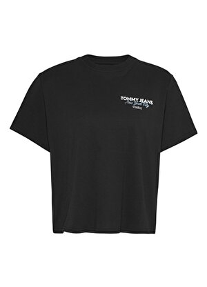 Tommy Jeans Bisiklet Yaka Düz Siyah Kadın T-Shirt TJW BXY ESSENTIAL LOGO 2 + SS