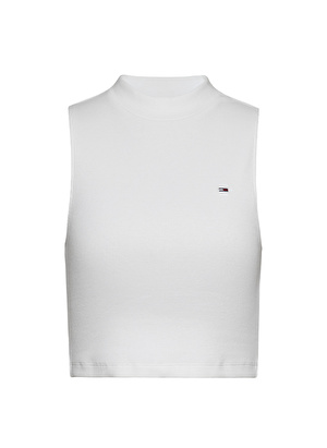 Tommy Jeans Yarım Balıkçı Yaka Düz Beyaz Kadın Bluz TJW CRP MOCKNECK RIB TANK