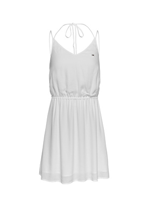 Tommy Jeans V Yaka Düz Beyaz Kısa Kadın Elbise TJW ESSENTIAL STRAPPY DRESS