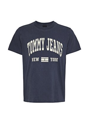 Tommy Jeans Bisiklet Yaka Düz Mavi Kadın T-Shirt TJW REG WASHED VARSITY TEE EXT