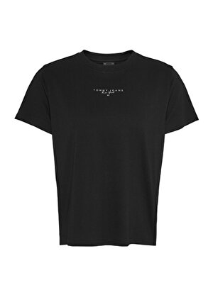 Tommy Jeans Bisiklet Yaka Düz Siyah Kadın T-Shirt TJW REG ESSENTIAL LOGO + TEE EXT