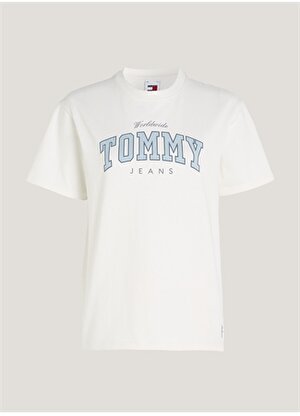 Tommy Jeans Bisiklet Yaka Düz Beyaz Kadın T-Shirt TJW RLX VARSITY LUX TEE