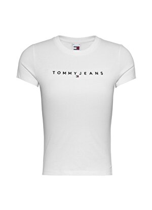 Tommy Jeans Bisiklet Yaka Düz Beyaz Kadın T-Shirt TJW SLIM LINEAR TEE SS EXT