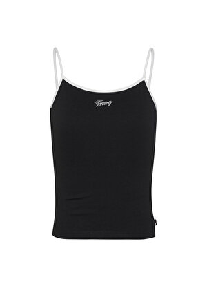 Tommy Jeans U Yaka Düz Siyah Kadın Atlet TJW SLIM SCRIPT BINDING TOP