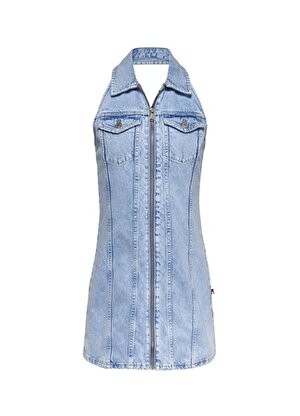 Tommy Jeans ZIP HALTERNECK DRESS Ceket Yaka Düz Mavi Kısa Kadın Elbise AH7011