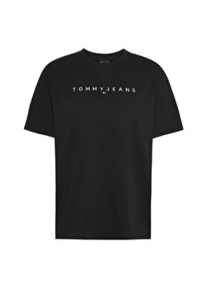 Tommy Jeans Bisiklet Yaka Düz Siyah Kadın T-Shirt TJW RLX NEW LINEAR TEE