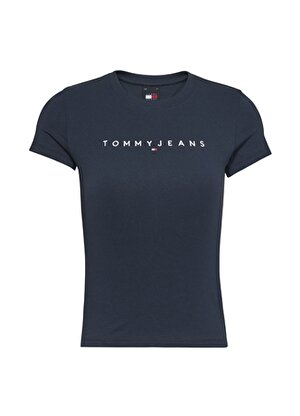 Tommy Jeans Bisiklet Yaka Düz Lacivert Kadın T-Shirt TJW SLIM LINEAR TEE SS EXTC1G