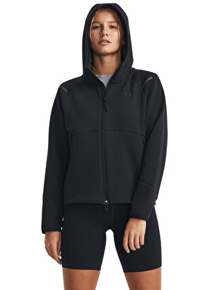 Under Armour 1379842-001 Unstoppable Flc FZ Siyah Kapüşon Yaka Bol Kesim Kadın Zip Ceket