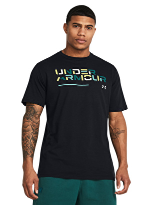 Under Armour Siyah Erkek Bisiklet Yaka Bol Kesim T-Shirt 1382829-001 UA Colorblock Wordmark 