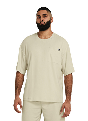 Under Armour Bej Erkek Bisiklet Yaka Bol Kesim T-Shirt 1383106-273 UA Rival Waffle Crew 