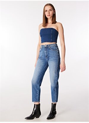 Guess Normal Bel Normal Paça Relaxed Mavi Kadın Denim Pantolon W4RA21D4T9L-DEDE