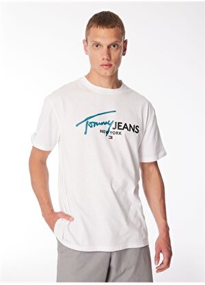 Tommy Jeans Baskılı Beyaz Erkek T-Shirt DM0DM18572YBR