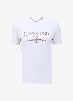 Guess Bisiklet Yaka Düz Beyaz Erkek T-Shirt M4GI27J1314G011_SS CN GUESS 1981 TR