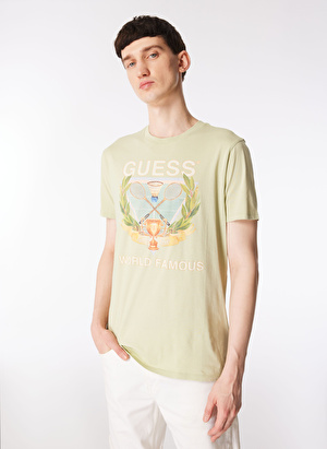 Guess Bisiklet Yaka Baskılı Haki Erkek T-Shirt M4GI60K9RM1F8IO_SS BSC WORLD FAMOUS