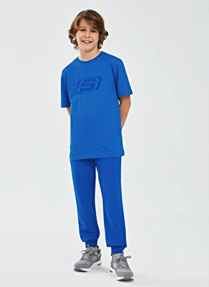 Skechers Düz Mavi Erkek Çocuk T-Shirt SK232080-403-Essential B T-Shirt