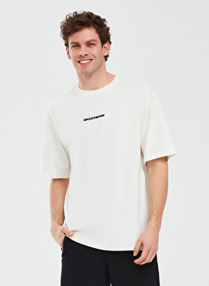 Skechers Kırık Beyaz Erkek Bisiklet Yaka Oversized T-Shirt S232404-102 Graphic T-Shirt M Short