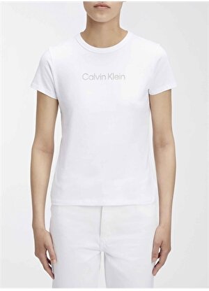 Calvin Klein Bisiklet Yaka Düz Beyaz Kadın T-Shirt HERO LOGO MODERN FIT T-SHIRT