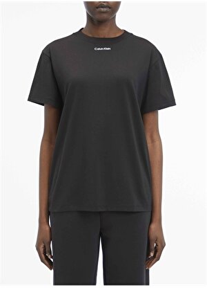 Calvin Klein Bisiklet Yaka Düz Siyah Kadın T-Shirt METALLIC MICRO LOGO T SHIRT