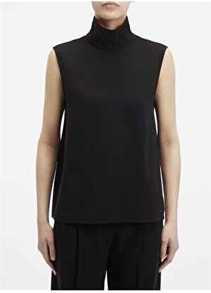 Calvin Klein Balıkçı Yaka Düz Siyah Kadın Bluz STRUCTURE TWLL NS MOCK NECK TOP