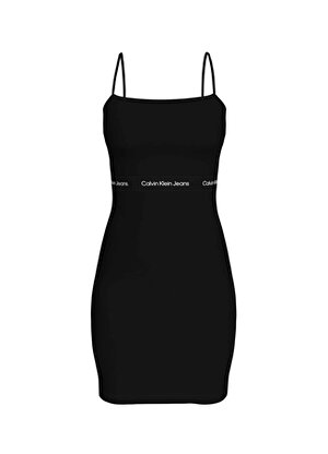 Calvin Klein Jeans Kare Yaka Düz Siyah Kısa Kadın Elbise J20J219644BEH