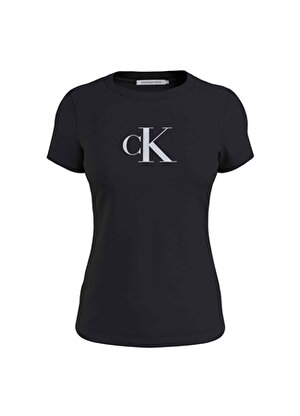 Calvin Klein Jeans Bisiklet Yaka Baskılı Siyah Kadın T-Shirt J20J2223430GO