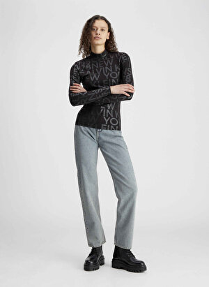 Calvin Klein Jeans Yüksek Bel Düz Paça Normal Mavi Kadın Denim Pantolon J20J2224551A4