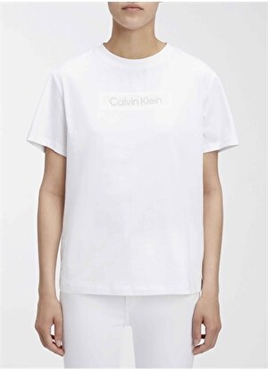 Calvin Klein Bisiklet Yaka Düz Beyaz Kadın T-Shirt SHEER LOGO REGULAR T-SHIRT