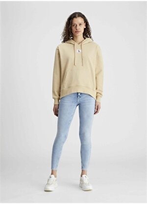 Calvin Klein Jeans Kapüşon Yaka Düz Bej Kadın Sweatshırt J20J222539AAT