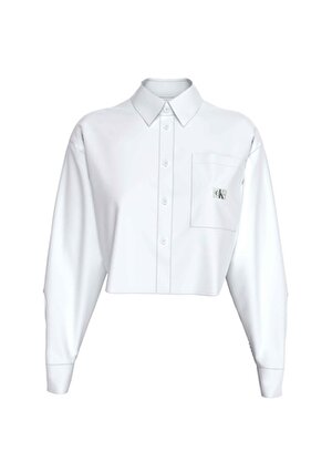 Calvin Klein Jeans Normal Gömlek Yaka Düz Beyaz Kadın Gömlek J20J222614YAF