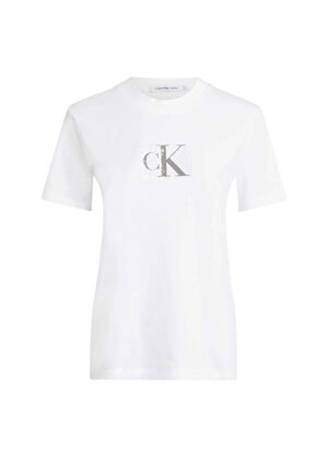 Calvin Klein Jeans Bisiklet Yaka Baskılı Beyaz Kadın T-Shirt J20J222961YAF