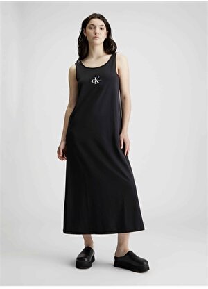 Calvin Klein Jeans U Yaka Düz Siyah Diz Altı Kadın Elbise J20J223702BEH