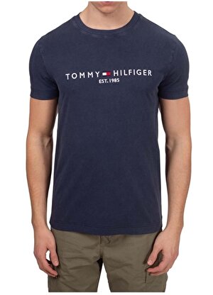 Tommy Hilfiger Bisiklet Yaka Mavi Erkek T-Shirt MW0MW35186