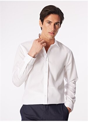 Fabrika Kırık Beyaz Erkek Basic Armürlü Gömlek F4SM-GML 0902 